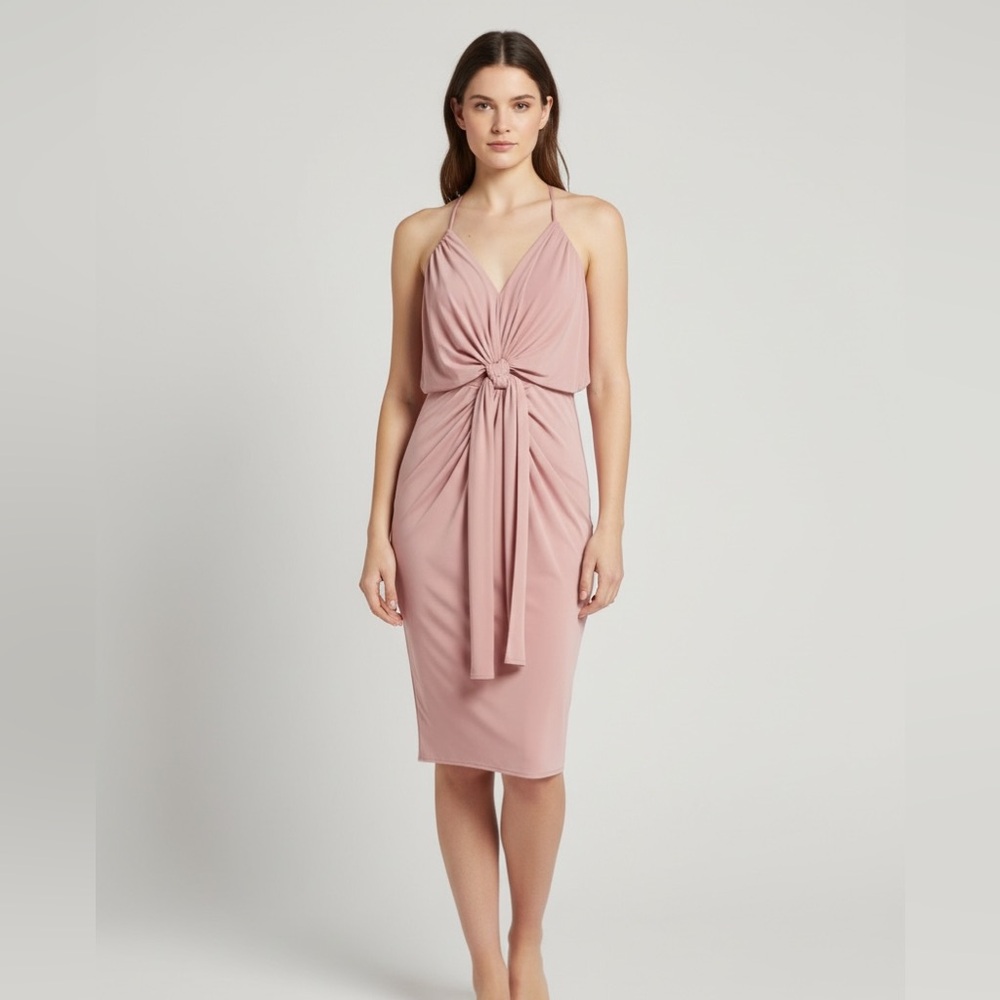 Misa Los Angeles Dusty Pink Twist-Front Knee length Dress